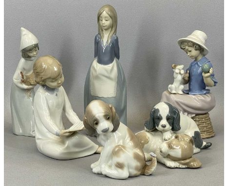 SIX LLADRO / NAO FIGURINES, 23.5cms H (the tallest)