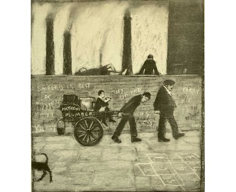 ‡ HAROLD RILEY DL DLITT FRCS DFA ATC (1934-2023) black and white print - figures, dog and cart with dedication and signature 