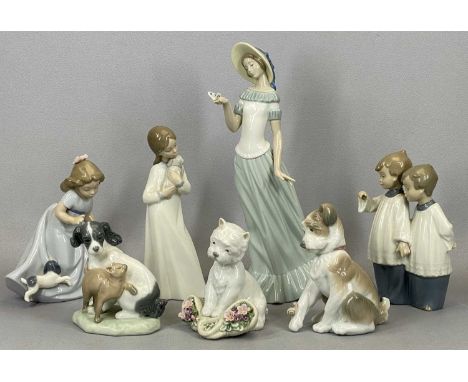 NAO PORCELAIN MODELS including figurines, 29.5cms (the tallest), and two Lladro puppies, 13cms H (the tallest)