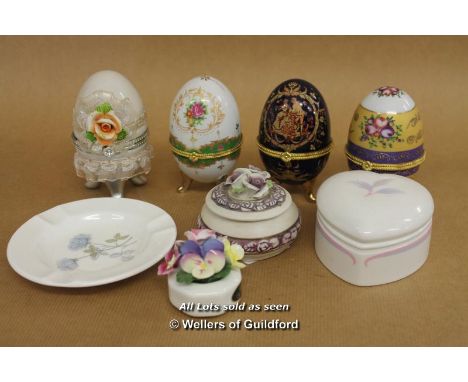Four Porcelain Egg-Shaped Trinket Boxes; Four Further Ornamental Pieces Of Porcelain.