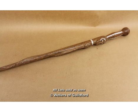 *Solomon Islands Carved Walking Stick. Snake &amp; Face, Inlaid Shell [LQD123]
