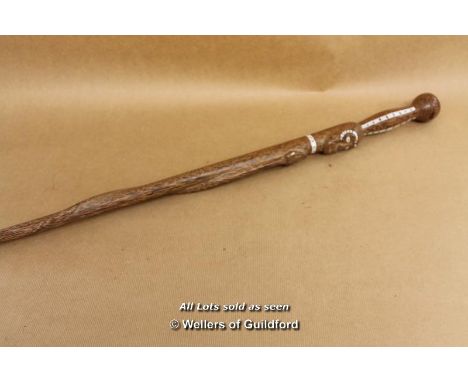 *Solomon Islands Carved Walking Stick. Snake &amp; Face, Inlaid Shell [LQD123]