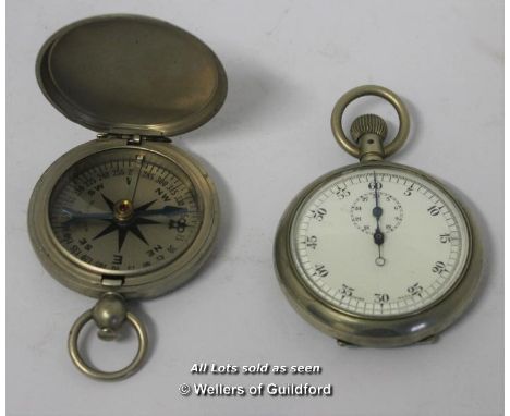 A Wittnauer Pocket Compass And A Silver Plated Pocket Stopwatch. (2)
