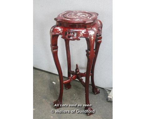 *Vintage Chinese Carved Rosewood Mother Of Pearl Inlaid Plant Stand [5609] [LQD123]
