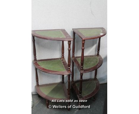 *A Pair Of Vintage Mahogany 3 Tier Leather Top Corner Whatnots [LQD 117]