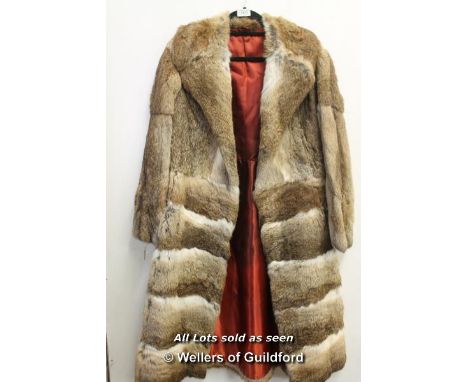 *Vintage Real Fur Long Winter Coat Brown And White [LQD 117]