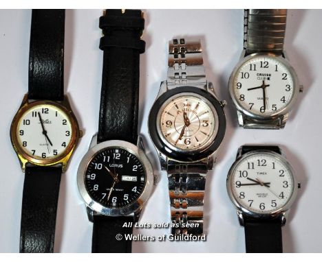 *Bag Of Five Gentlemen'S Wristwatches, Including Timex, Lorus