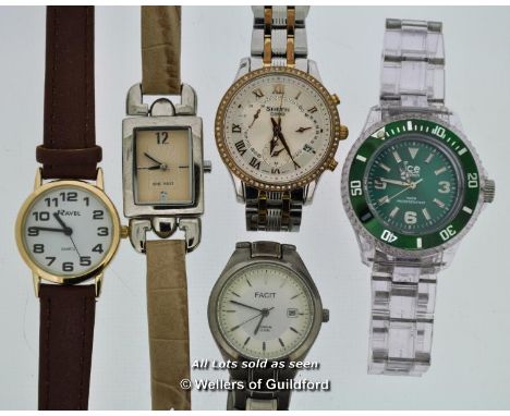 *Five Ladies' Wristwatches, Casio, Ice, Ravel, Facit, Nine West