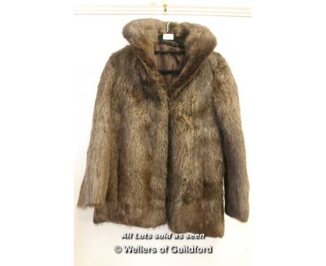 *Vintage Real Nutria Beaver Fur Coat Size Uk 10/12 Dark Brown [LQD 117]