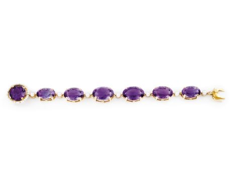 A braceletGoldFormed by six oval links set with oval cut amethysts (ca. 16.3x11.2 mm) and one round cut amethyst and micro pe