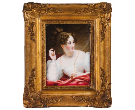 European school, 19th centuryA portrait of a lady with watchMiniature on ivorySigned "E. Sané Mengin" and dated 183317x12 cm