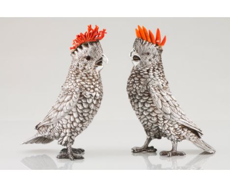  Portuguese silverMoulded, engraved and chased sculpture of coral comb and garnet eyesHinged head coverEagle hallmark 925/100
