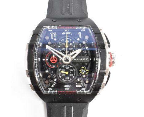 A Nubeo gentleman's wrist watch with extra watch strap and tool. The watch having arabic and dot numerals to the chapter ring