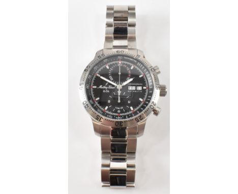 A Mathey-Tissot gentleman's wristwatch. The watch having baton numerals to the chapter ring, aperture at three and two subsid