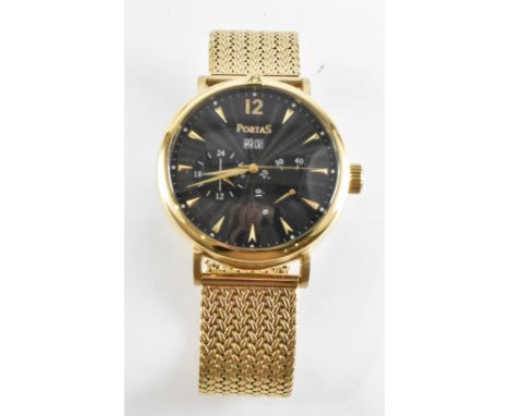 A gentlemen's Porta / Porta S automatic 38 jewels stainless steel wrist watch. The watch having a black face with gilt baton 