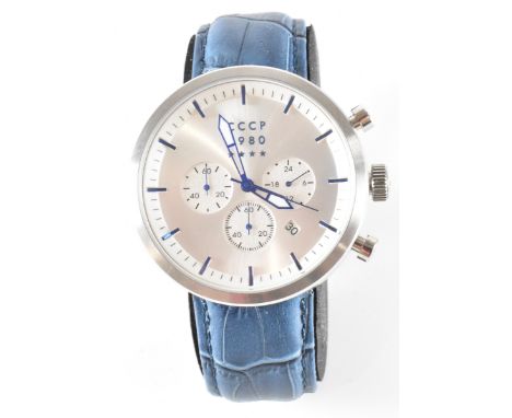 A CCCP 1980 gentleman's wrist watch. The watch having a round face with baton numerals to the chapter ring and three subsidia