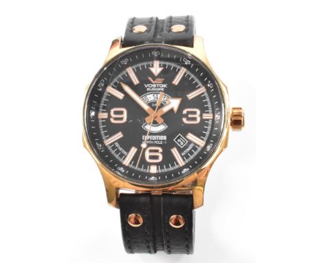 A Vostok Europe Expedition North Pole gentleman's wrist watch. The watch having a round face with baton numerals to the chapt