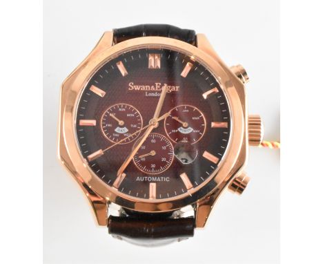 A Swan and Edgar automatic gentleman's wrist watch. The watch having a round face with gilt dial, gilt baton numerals to the 