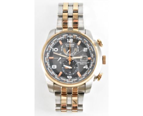 A Citizen Eco-Drive gentleman's wrist watch. The watch having baton and arabic numerals to the chapter ring, one subsidiary d