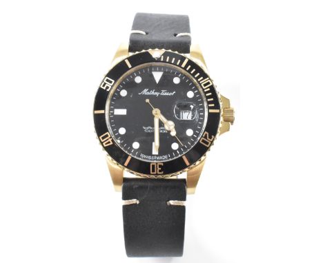 A&nbsp;Mathey-Tissot gentleman's wristwatch. The watch having baton and dot numerals to the chapter ring and aperture at thre