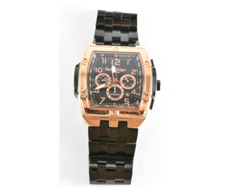 A Swan and Edgar automatic gentleman's wrist watch. The watch having a square face with gilt metal dial, arabic numerals to t