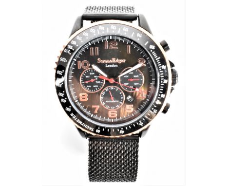 A Swan &amp; Edgar London gentlemen's chronograph stainless steel wrist watch. The watch having a round black face with rose 