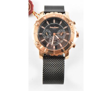 A Swan and Edgar automatic gentleman's wrist watch. The watch having a round face with gilt dial, white baton numerals to the