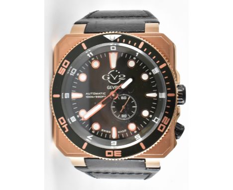 A limited edition Gevril automatic wrist watch. The watch having a round face with black dial, white baton numerals to the ch