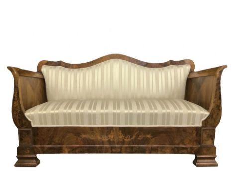 h 100 cm, width 190x65 cm Inlays in light wood with floral shoots on the back, on the front of the armrests and on the suppor