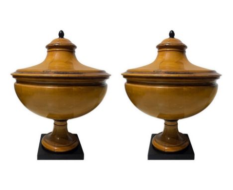 H with lid 62x50 cm In light woods with ebonized details, pommel and base  