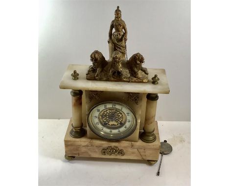 Victorian Marble Mantle Clock Measures approx 16" Tall 10"  Wide. Some cracks to marble.