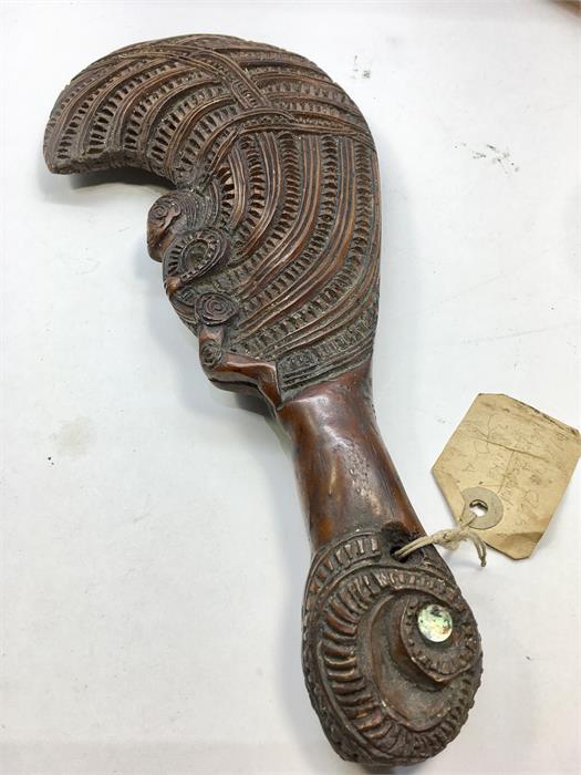 copy of a New Zealand Maori War Club Wahaika carved design club set ...