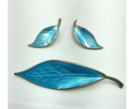 David Andersen Silver & Enamel Brooch & Earring Set in good condition 