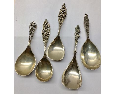  5 Antique Dutch Silver Tea Caddy Spoons dutch silver hallmarks 