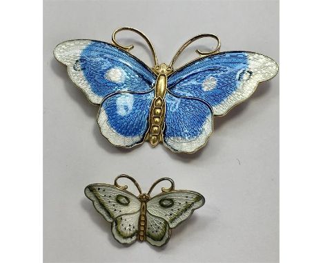 Large Norway Silver & Enamel David Andersen Butterfly Brooch & a Smaller Norway silver & Enamel Butterfly Brooch ..largest me