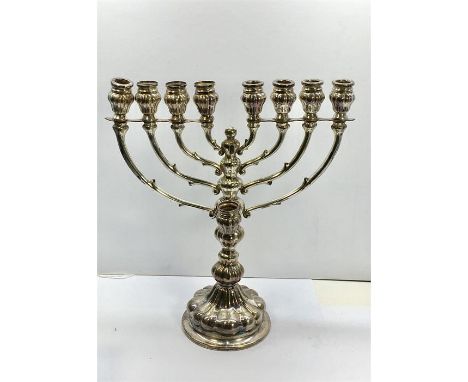Dutch solid Silver Menorah Hanukkah Menora Jewish Candle Stick Holder dutch silver hallmarks measures approx 11ins tall 9.5in