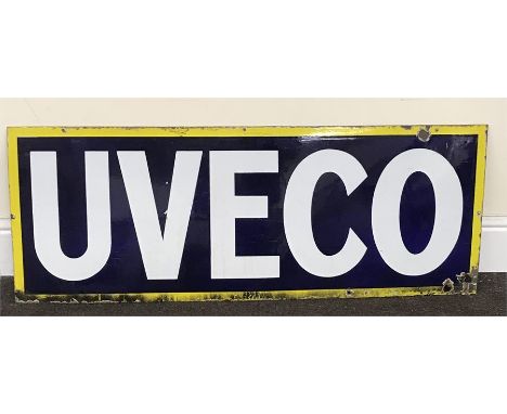 Vintage Large Enamel advertising sign,(UVECO) wear and rust to edges approx measurements:19"tall 48" width