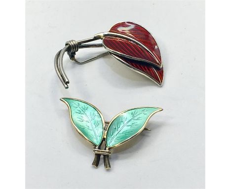 2 Norway Silver & Enamel Brooches 