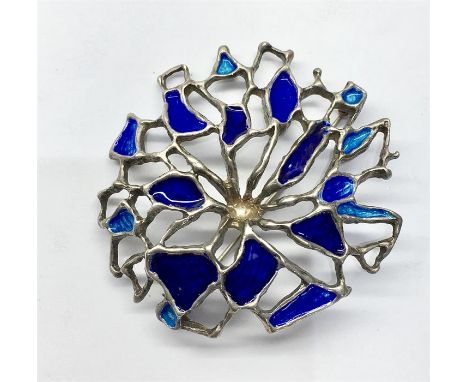 Large Signed David Andersen Norway Silver & Enamel Abstract Brooch in good condition measures approx 57mm by 52mm 
