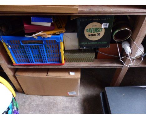 Mixed lot to include vintage items, brass lamp and a Jaguar car wheel