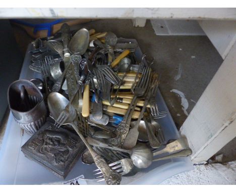 Tray of silver plated flatware