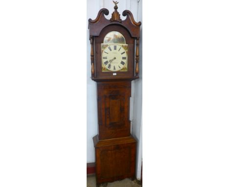 A 19th Century oak and mahogany 30-hour longcase clock, the painted dial signed T.W. Cade, Northallerton 