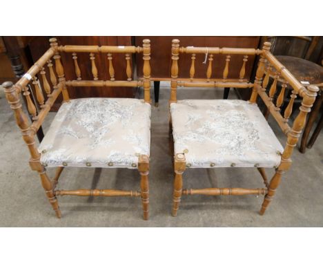 A pair of Victorian walnut bobbin turned corner chairs 