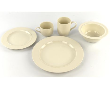 Ettore Sottass for Alessi, a white pottery part dinner service to comprise  six white mugs, six tea cups, two bowls, nine sau