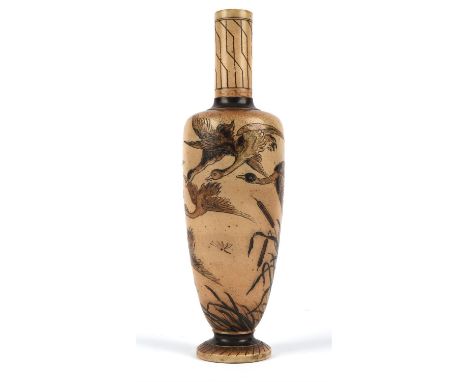 Amended description: R W Martin Brothers, a vase decorated with a continuous scene of flying geese and bulrushes, signed to t