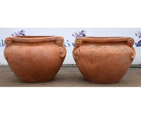 Pair of Compton style terracotta pottery jardinières, 20th Century, 33cm high (2)