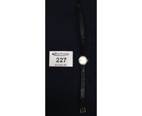 Ladies Ermi small head 14ct gold 17 ruby manual wristwatch on leather strap.(B.P. 21% + VAT) 