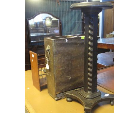 Collection of furnishing items to include; torchere stand, copper stick stand, standard lamp, coat hooks, trolley etc. (6)(B.