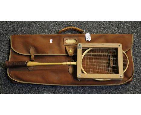 Vintage canvas sports case containing badminton racket in press etc. (B.P. 21% + VAT) 