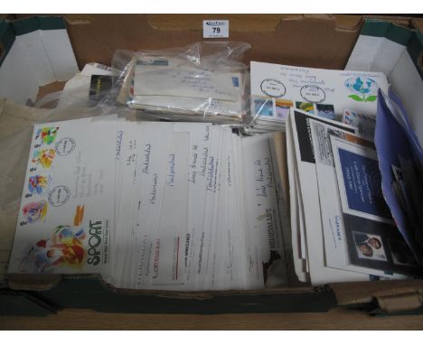 Box with all world selection of stamps in old album, envelopes and range of GB first day covers.(B.P. 21% + VAT) 